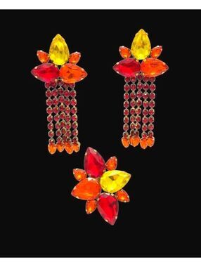 Drag Queen/Pageant Rhinestone Jewelry Set - Ring and Dangle Earrings